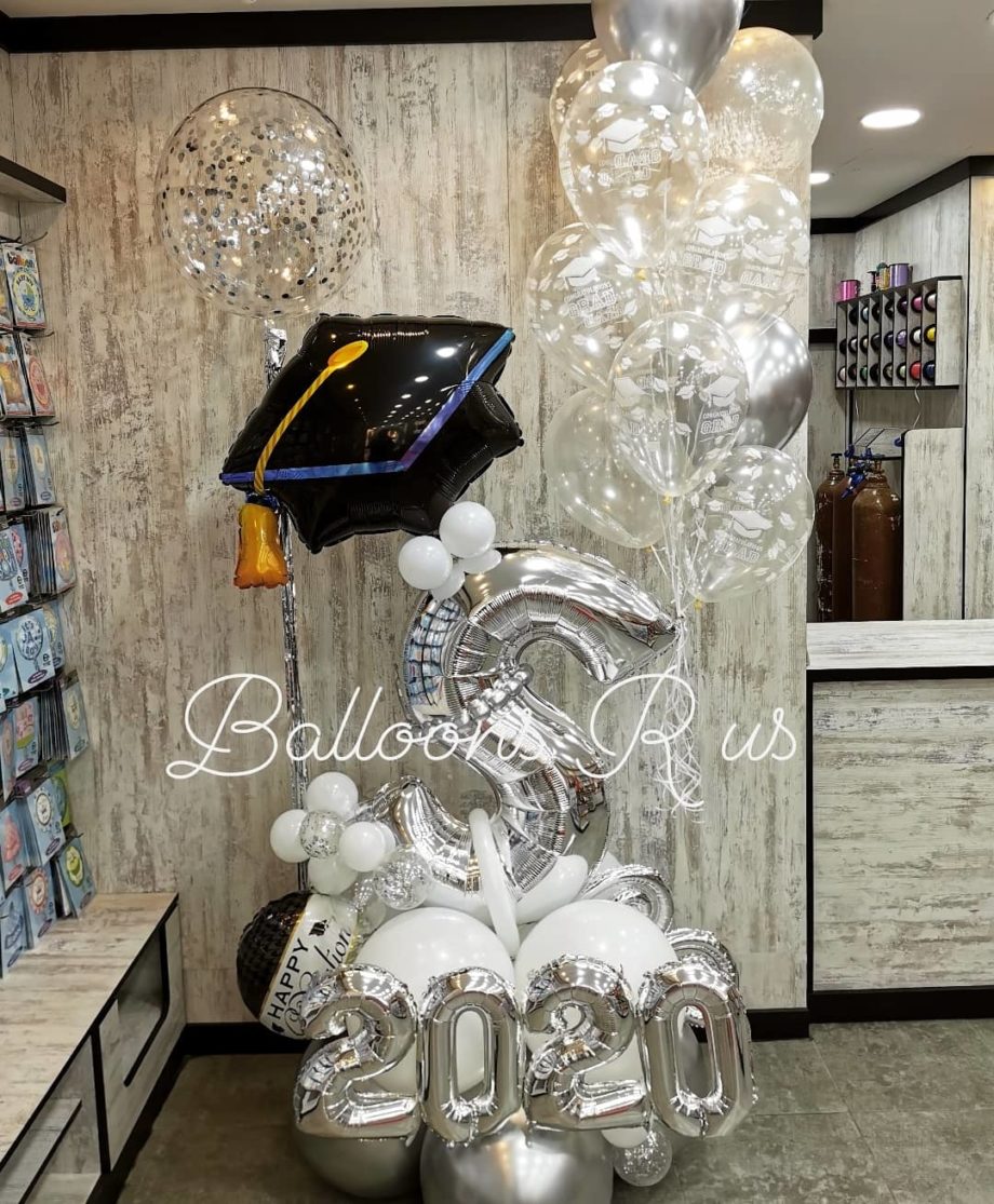 LUXURY GRADUATION ARRANGEMENT OF CHROME AND CONFETTI BALLOONS