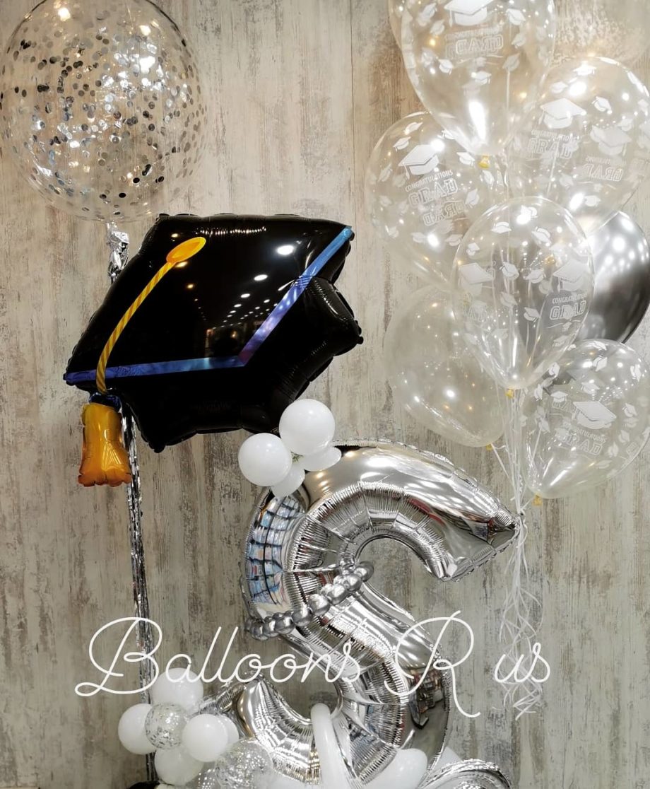 LUXURY GRADUATION ARRANGEMENT OF CHROME AND CONFETTI BALLOONS - Image 2