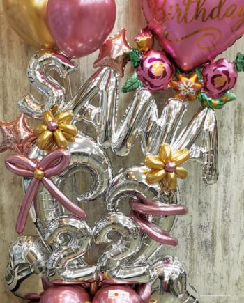 BIRTHDAY ARRANGEMENT OF CHROME AND CONFETTI BALLOONS