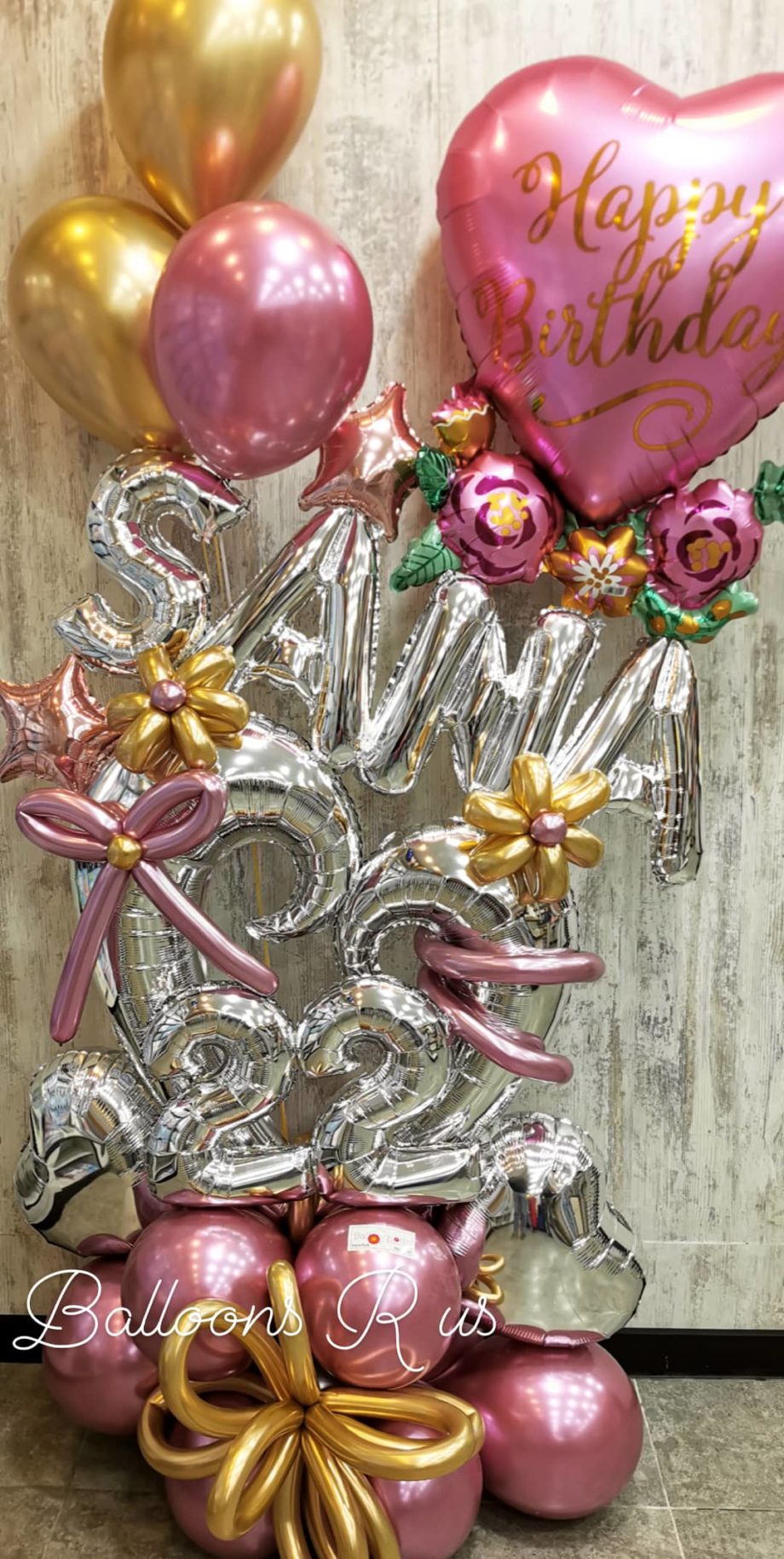 BIRTHDAY ARRANGEMENT OF CHROME AND CONFETTI BALLOONS
