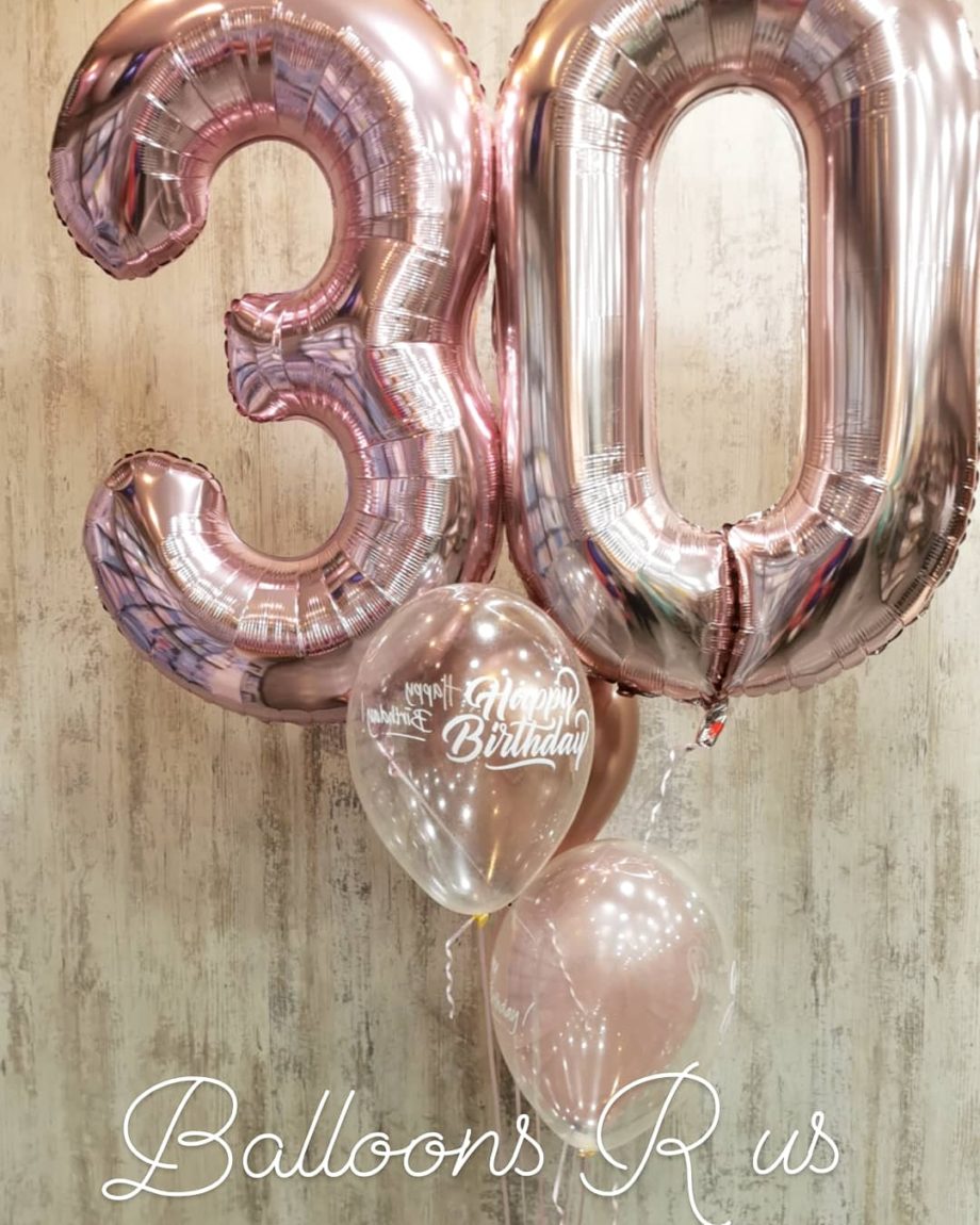 big numbers with 4 helium balloons