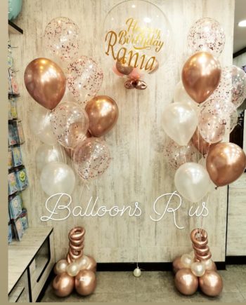Birthday Set of 3 bunches of chrome and confetti with customized name on big balloon