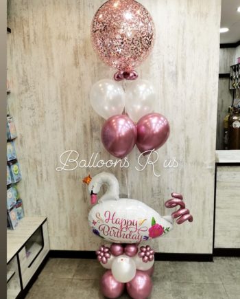 birthday arrangement with big confetti balloon