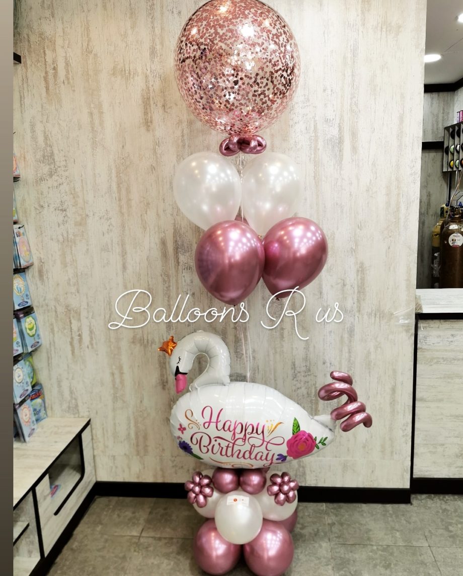 birthday arrangement with big confetti balloon