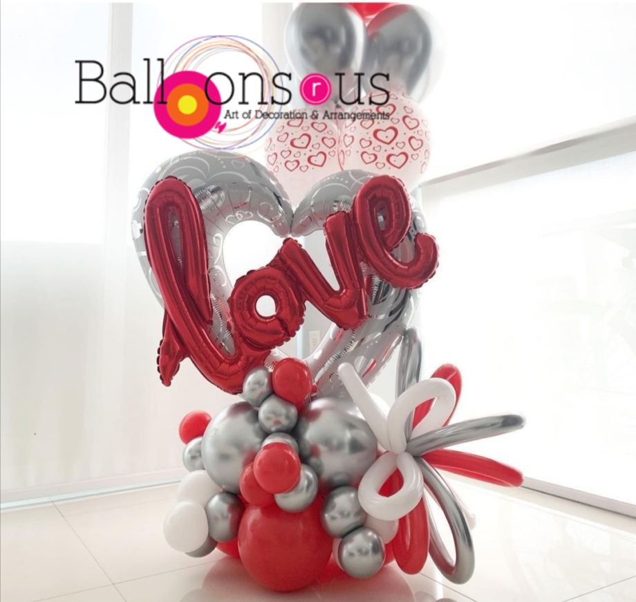 LOVE BOUQET OF CHROME SILVER WITH RED