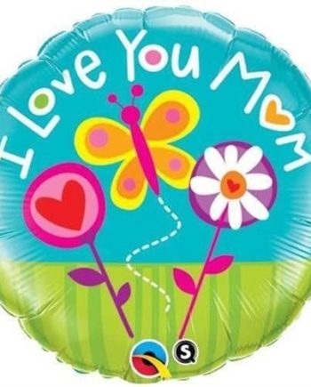 I love you mom small foil balloon inflated with helium