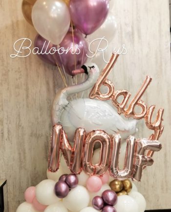 baby girl arrangement with chrome balloons