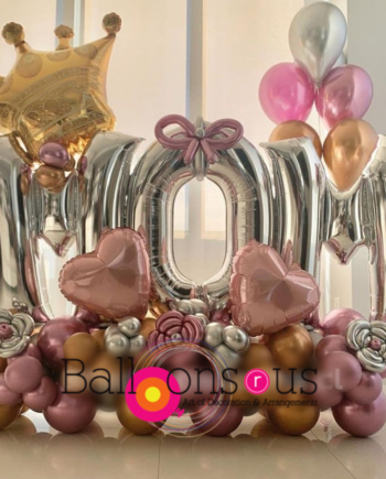 Arrangement of chrome balloons for MOM