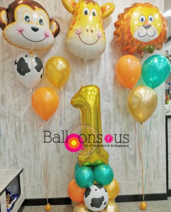 first birthday arrangement with animals