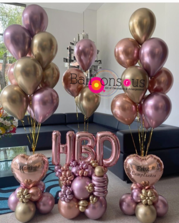 Happy Birthday set of 3 Arrangements with customized name on the heart balloons