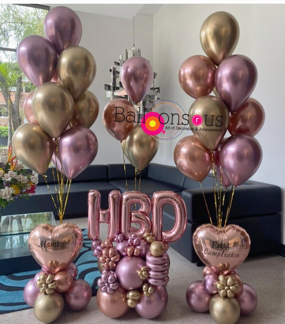 Happy Birthday set of 3 Arrangements with customized name on the heart balloons