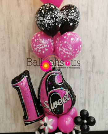 Sweet 16 Arrangement black and fushia