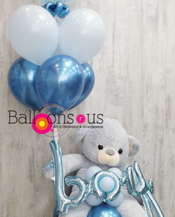 New baby boy arrangement with big teddy bear