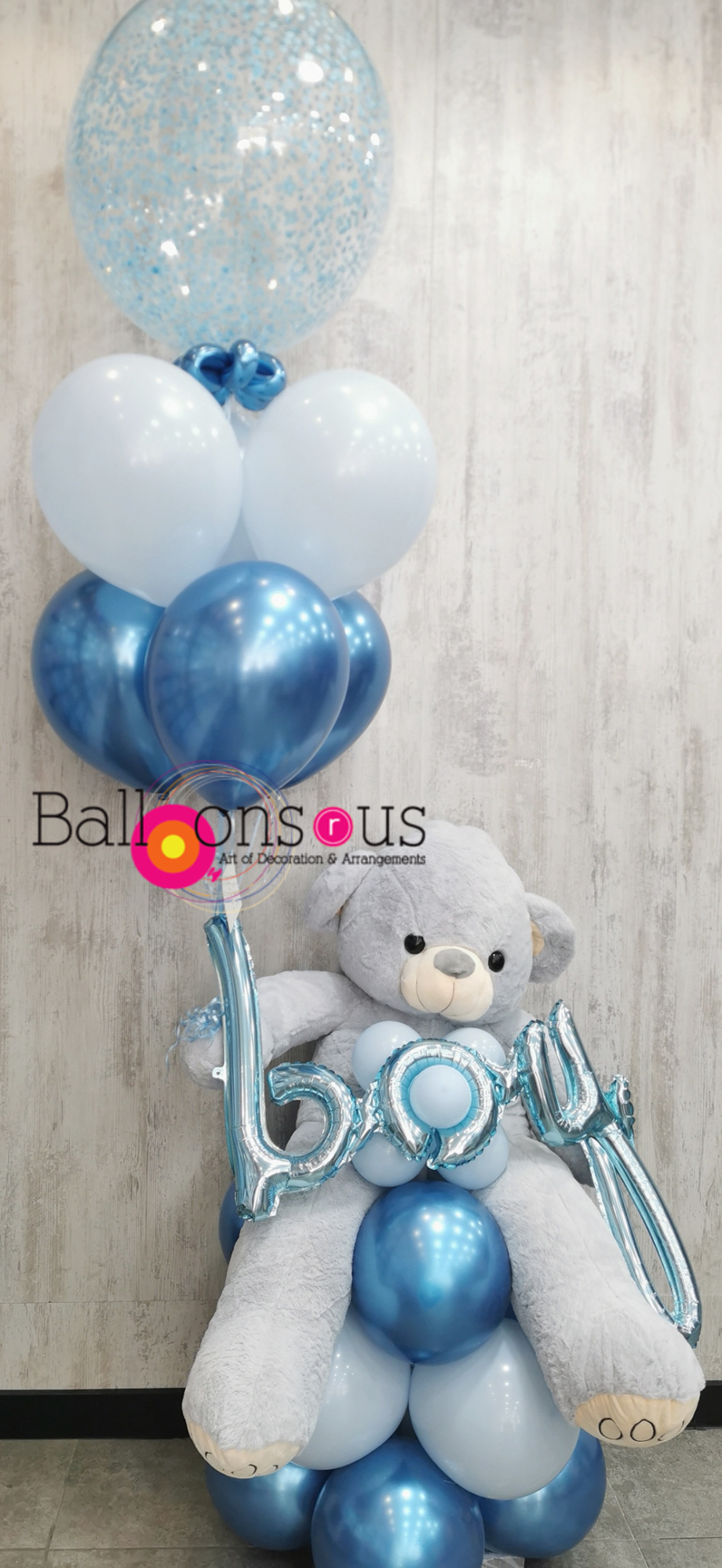 New baby boy arrangement with big teddy bear