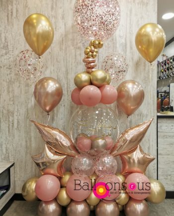 arrangement get well soon with chrome balloons and confetti balloons