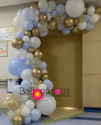 organic arch of chrome confetti balloons