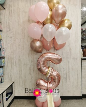 big letter arrangement with 15 helium balloons