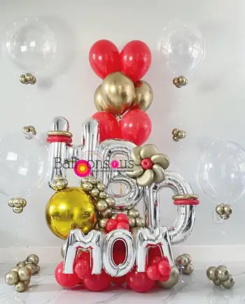 Birthday MOM Arrangement with clear balloons