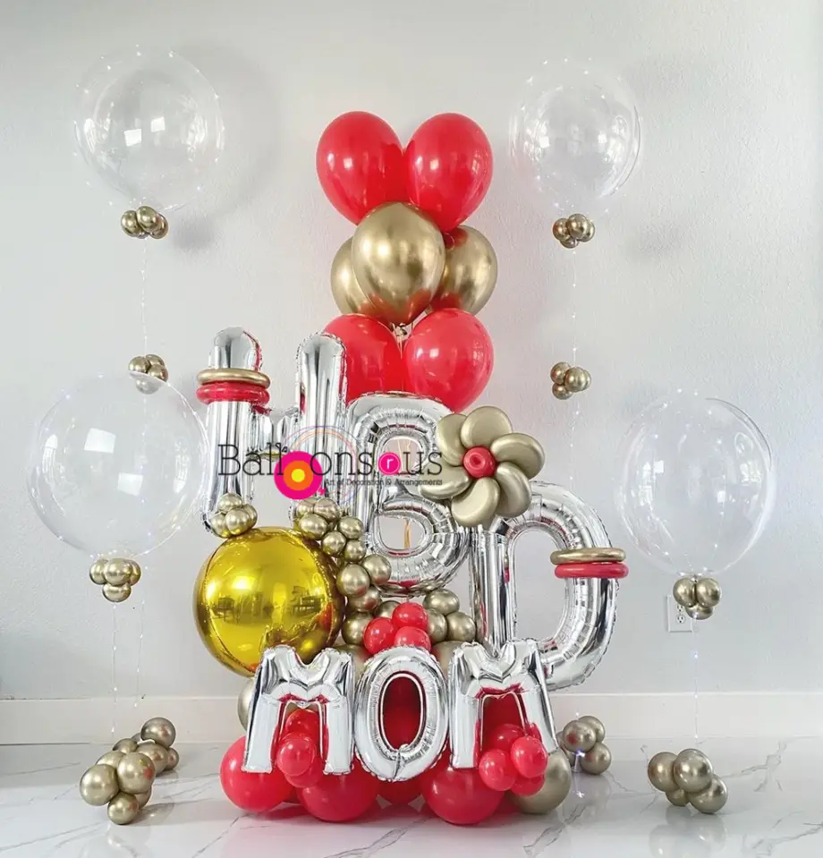 Birthday MOM Arrangement with clear balloons
