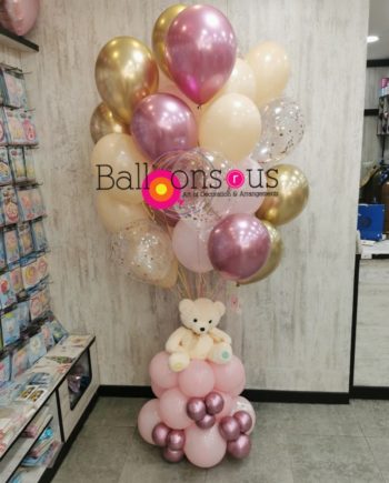 Teddy Bear Arrangement with of chrome and confetti Balloons
