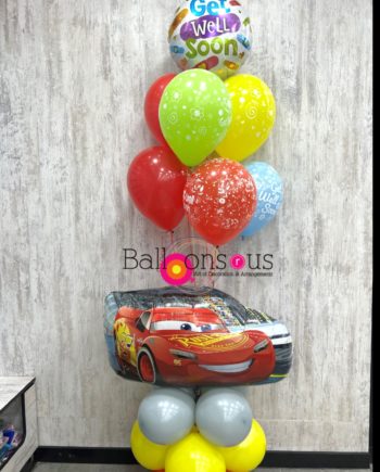 Get Well Soon boy arrangement with car balloon