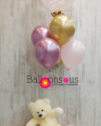 Baby Girl Arrangement Teddy Bear with customized balloon