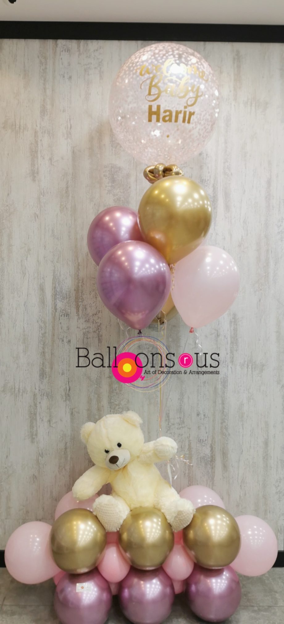 Baby Girl Arrangement Teddy Bear with customized balloon