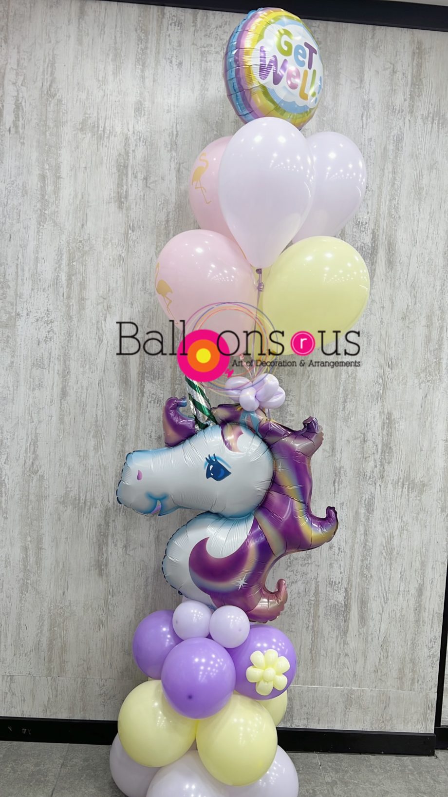 Unicorn get well soon balloons