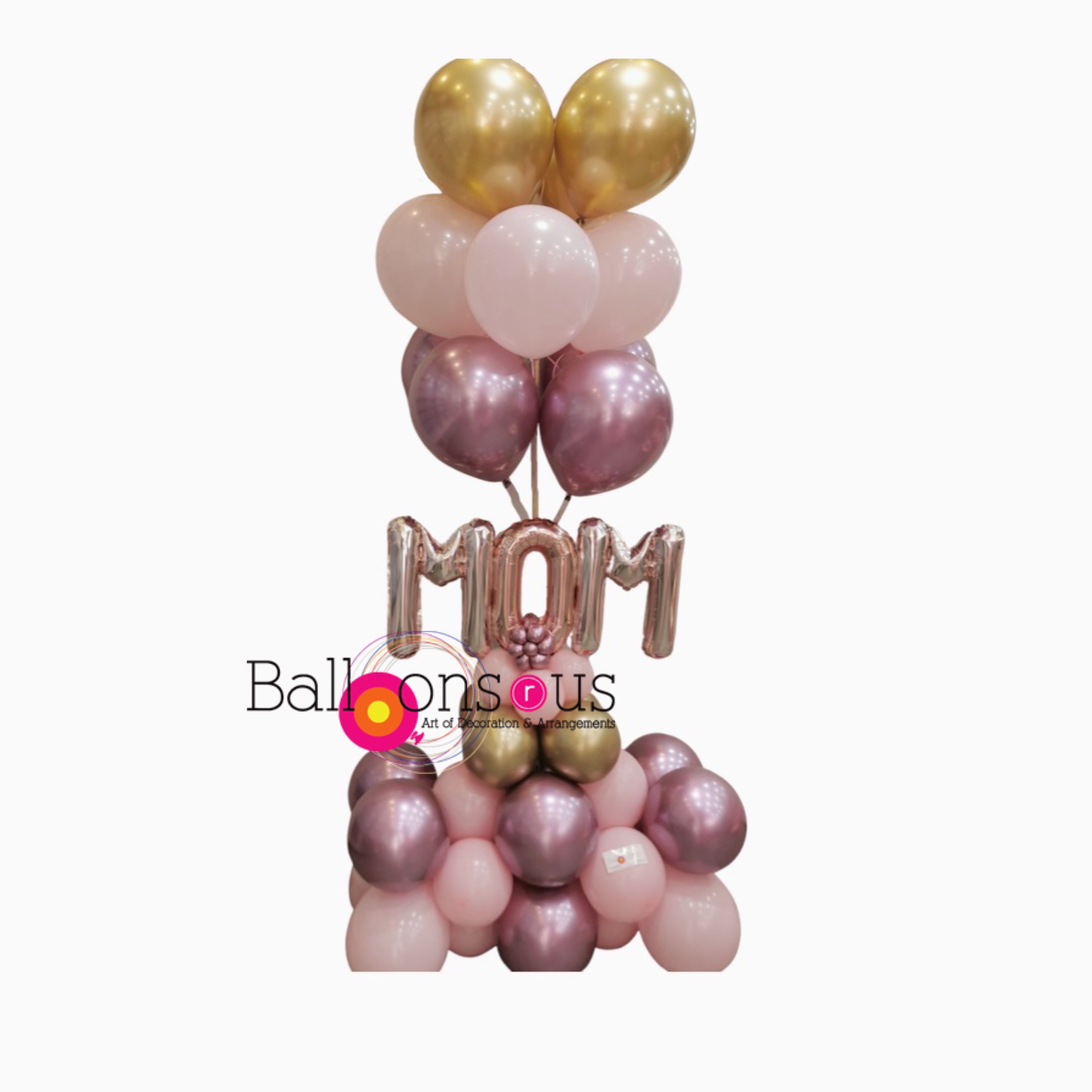 MOM arrangement of chrome Balloons