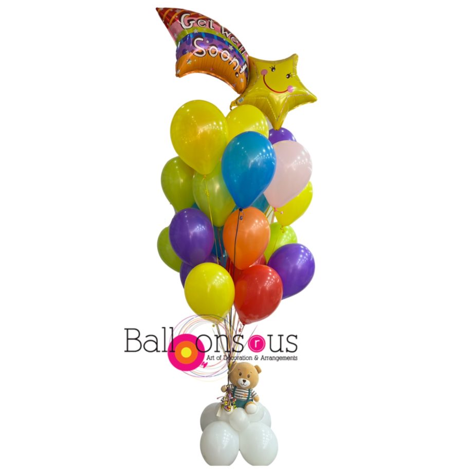 Get well soon arrangement with teddy bear