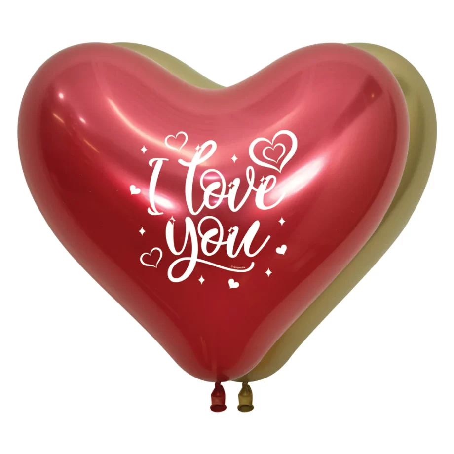 LATEX BALLOON HEART 2 SIDES I LOVE YOU BRILLANTE REFLEX