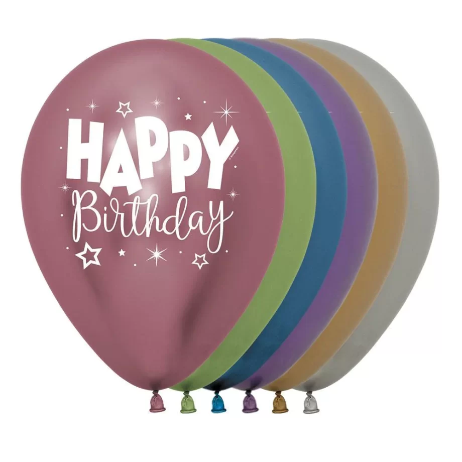 ROUND LATEX BALLOON 2 SIDES HAPPY BIRTHDAY FANTASY REFLEX ASSORTMENT