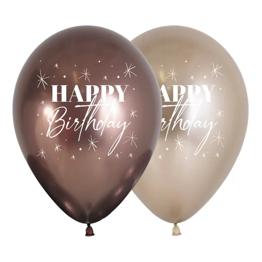 Truffle & Champagne HAPPY BIRTHDAY ROUND LATEX BALLOON 2 SIDES