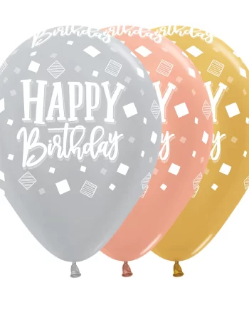ROUND LATEX BALLOON INFINITY HAPPY BIRTHDAY SQUARES