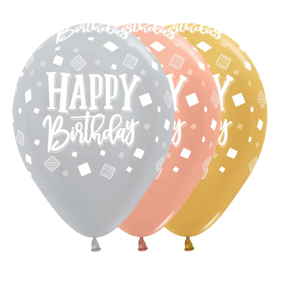 ROUND LATEX BALLOON INFINITY HAPPY BIRTHDAY SQUARES