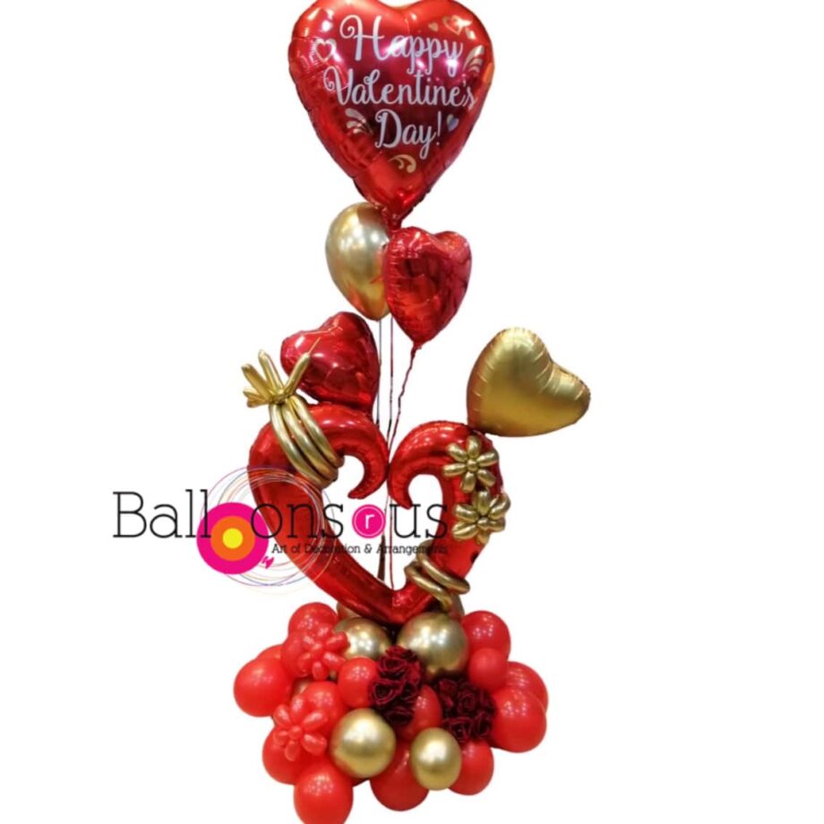 Gold and red arrangement with 10 artificial flowers attached