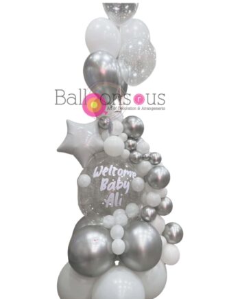 BABY Boy white and silver with customized balloon