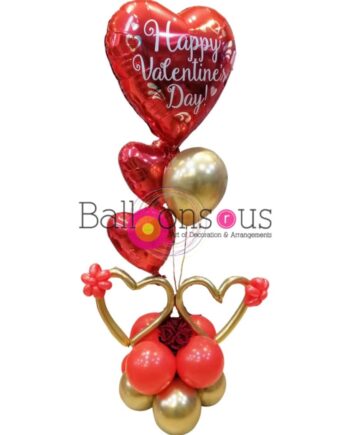 Valentine’s Day arrangement of balloons and artificial flowers