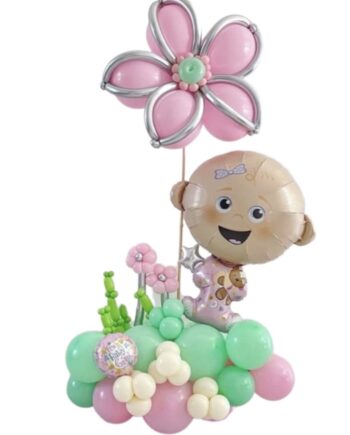 Baby Girl with Flowers Arrangement