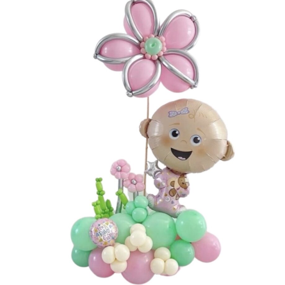 Baby Girl with Flowers Arrangement
