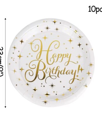 Happy Birthday White and Gold Plates