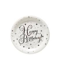 Happy Birthday White and Silver Plates