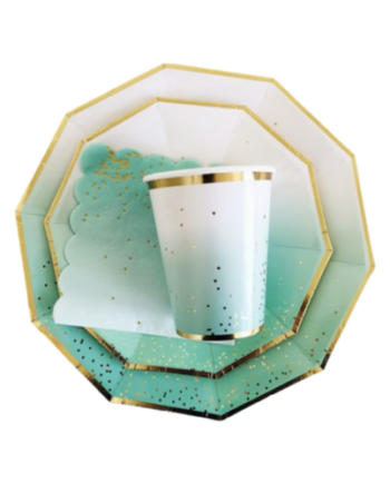 Pastel Green with confetti Gold Tableware
